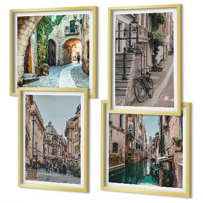 Set de 4 cuadros para salón con diseño de calles venecianas y arquitectura acuática
