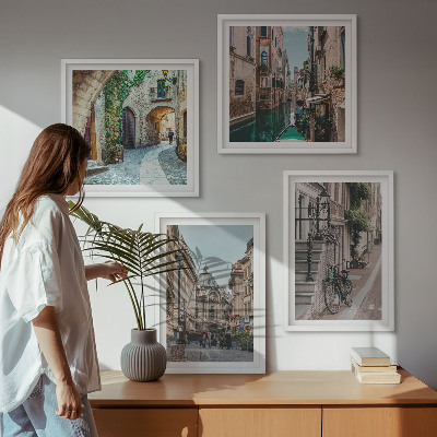 Set de 4 cuadros para salón Calles venecianas, arquitectura acuática