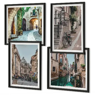Set de 4 cuadros para salón con diseño de calles venecianas y arquitectura acuática