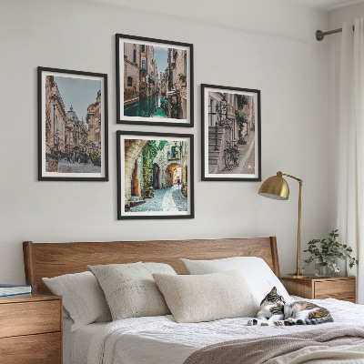 Set de 4 cuadros para salón Calles venecianas, arquitectura acuática
