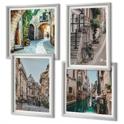 Set de 4 cuadros para salón con diseño de calles venecianas y arquitectura acuática