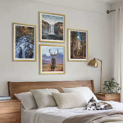 Set de cuadros modernos para salón Cascada bosque montañas ciervo naturaleza