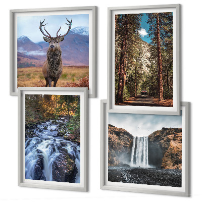 Set de cuadros modernos para salón Cascada bosque montañas ciervo naturaleza