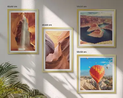 Set de cuadros modernos para salón diseño de cascada en el desfiladero del cañón