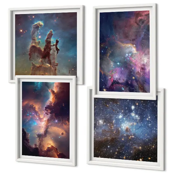 Set de 4 cuadros para salón diseño de paisajes estelares cósmicos