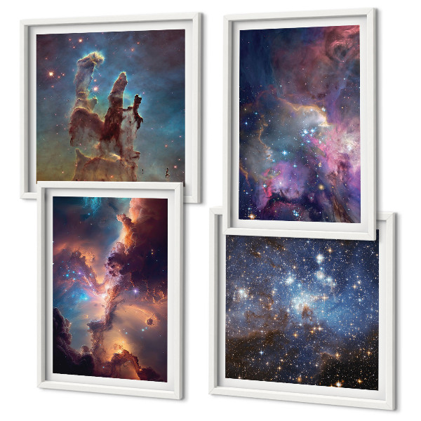 Set de 4 cuadros para salón Paisajes estelares cósmicos