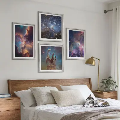 Set de 4 cuadros para salón diseño de paisajes estelares cósmicos