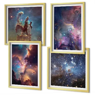 Set de 4 cuadros para salón diseño de paisajes estelares cósmicos