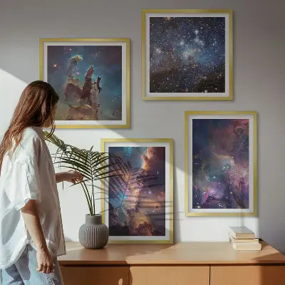 Set de 4 cuadros para salón diseño de paisajes estelares cósmicos