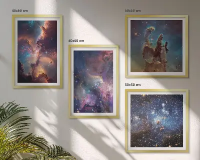 Set de 4 cuadros para salón diseño de paisajes estelares cósmicos