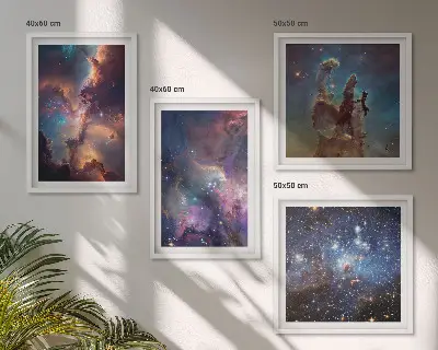 Set de 4 cuadros para salón diseño de paisajes estelares cósmicos