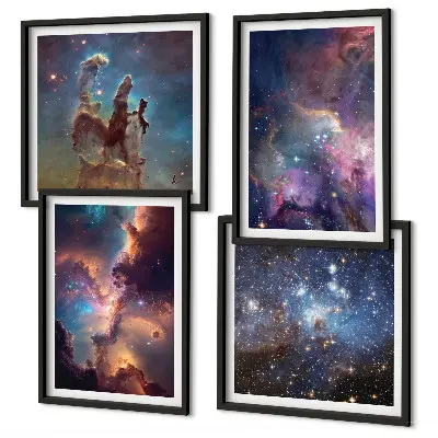 Set de 4 cuadros para salón diseño de paisajes estelares cósmicos