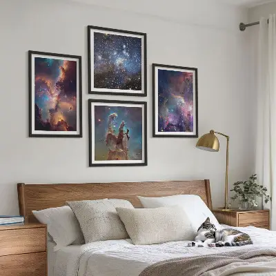 Set de 4 cuadros para salón diseño de paisajes estelares cósmicos