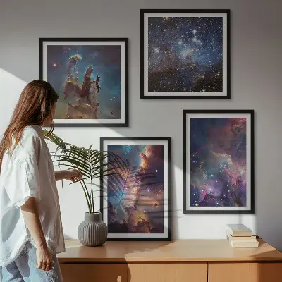 Set de 4 cuadros para salón diseño de paisajes estelares cósmicos