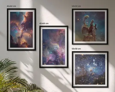 Set de 4 cuadros para salón diseño de paisajes estelares cósmicos
