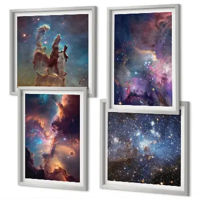Set de 4 cuadros para salón diseño de paisajes estelares cósmicos