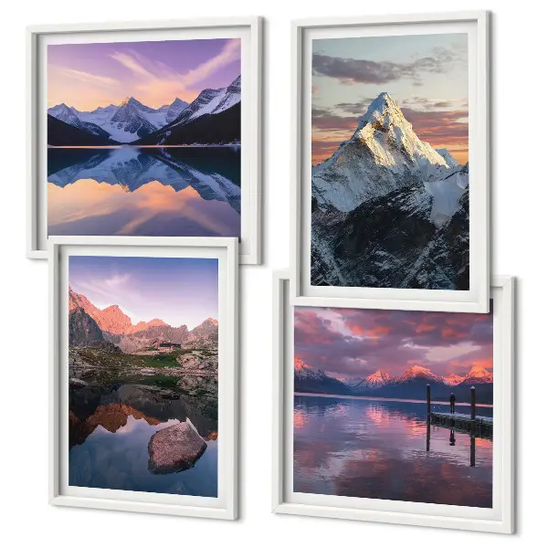 Set de cuadros modernos para salón con diseño de paisajes montañosos al fondo