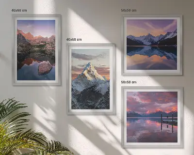 Set de cuadros modernos para salón con diseño de paisajes montañosos al fondo