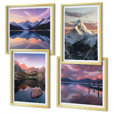 Set de cuadros modernos para salón con diseño de paisajes montañosos al fondo