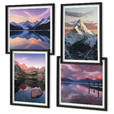 Set de cuadros modernos para salón con diseño de paisajes montañosos al fondo