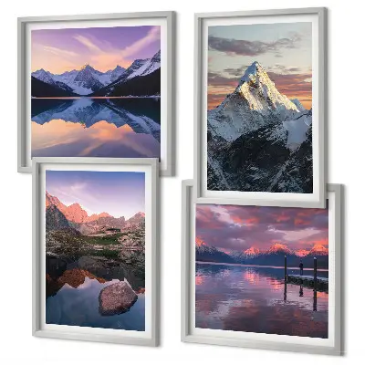 Set de cuadros modernos para salón con diseño de paisajes montañosos al fondo