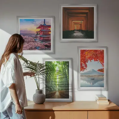 Galería de pared bosque de bambú con puerta torii en Japón