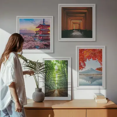Galería de pared bosque de bambú con puerta torii en Japón