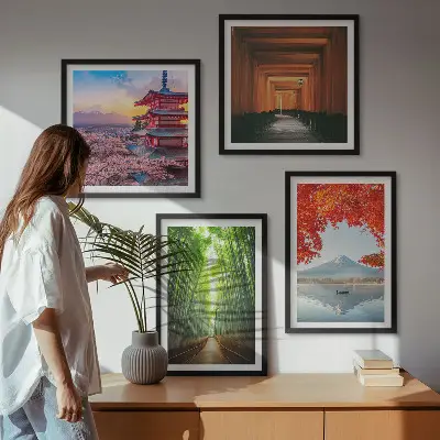 Galería de pared bosque de bambú con puerta torii en Japón