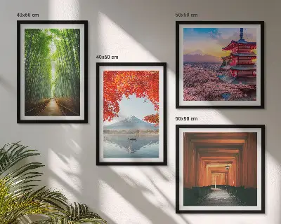 Galería de pared bosque de bambú con puerta torii en Japón