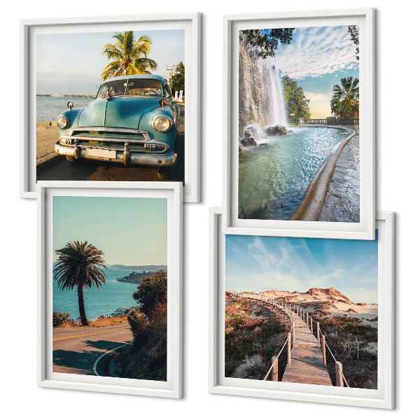 Set de cuadros modernos para salón Cascada de palmeras navideñas