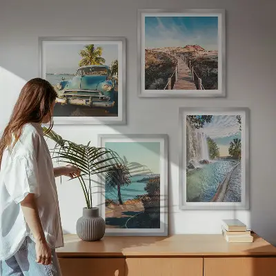 Set de cuadros modernos para salón diseño de cascada de palmeras navideñas