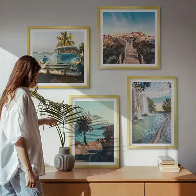 Set de cuadros modernos para salón diseño de cascada de palmeras navideñas