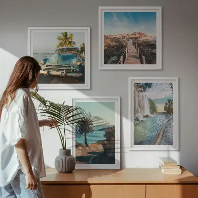 Set de cuadros modernos para salón diseño de cascada de palmeras navideñas