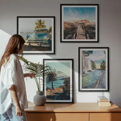 Set de cuadros modernos para salón diseño de cascada de palmeras navideñas