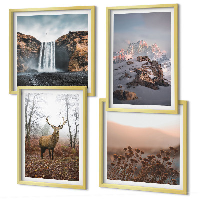 Set de 4 cuadros para salón paisajes salvajes montañas ciervos