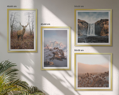 Set de 4 cuadros para salón paisajes salvajes montañas ciervos