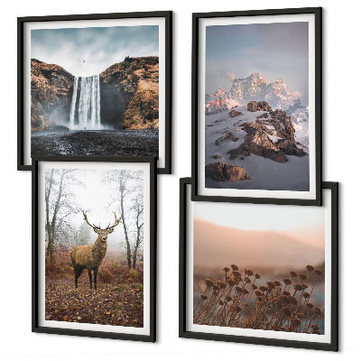 Set de 4 cuadros para salón paisajes salvajes montañas ciervos