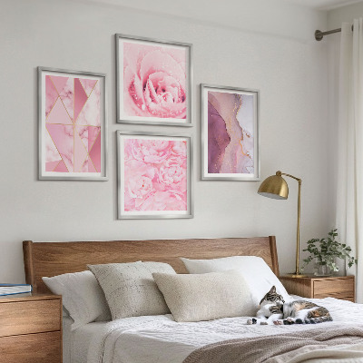 Set de cuadros modernos para salón Peonías geométricas rosas