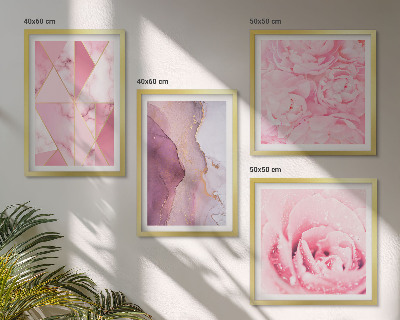 Set de cuadros modernos para salón Peonías geométricas rosas