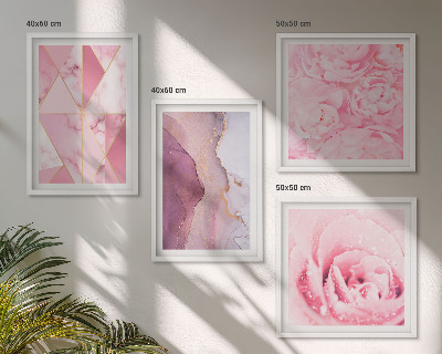 Set de cuadros modernos para salón Peonías geométricas rosas