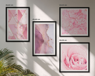 Set de cuadros modernos para salón Peonías geométricas rosas