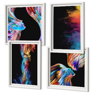 Set de 4 cuadros para salón formas de rostros abstractos y coloridos