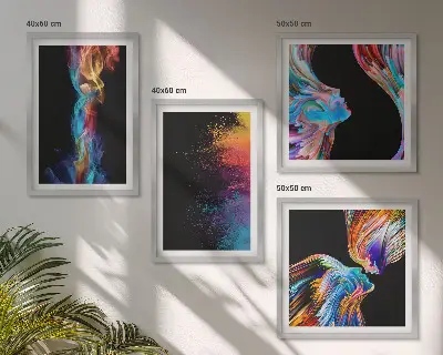 Set de 4 cuadros para salón con formas de rostros abstractos y coloridos