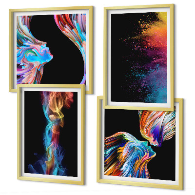 Set de 4 cuadros para salón formas de rostros abstractos y coloridos