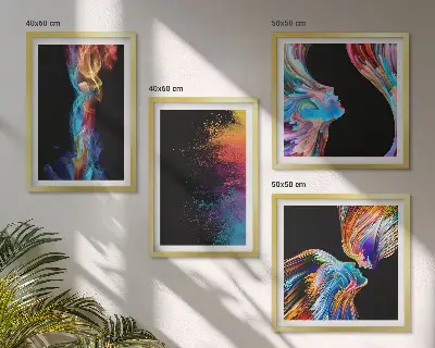 Set de 4 cuadros para salón con formas de rostros abstractos y coloridos