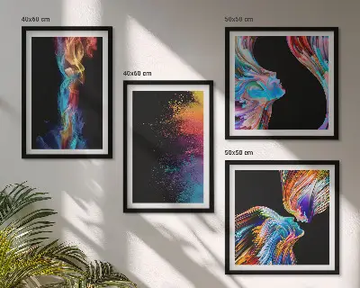 Set de 4 cuadros para salón con formas de rostros abstractos y coloridos