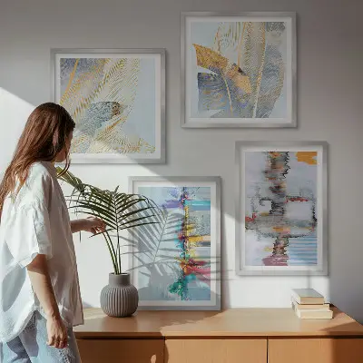Set de cuadros modernos para salón con composiciones de pintura abstracta