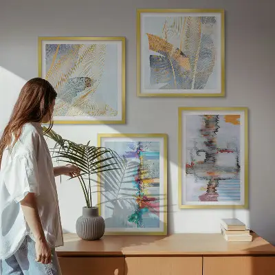 Set de cuadros modernos para salón con composiciones de pintura abstracta