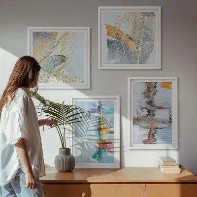 Set de cuadros modernos para salón con composiciones de pintura abstracta