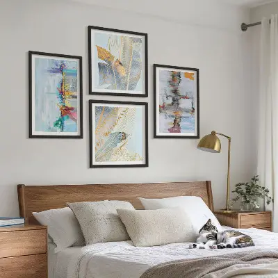 Set de cuadros modernos para salón con composiciones de pintura abstracta